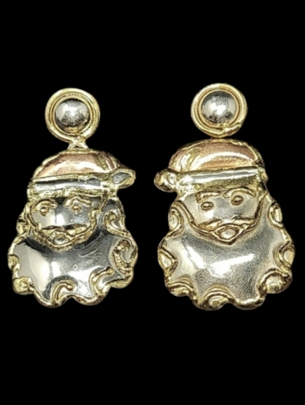 VINTAGE SANTA CLAUS MIXED METAL PIERCED EARRINGS  SILVER,COPPER,AND GOLD…